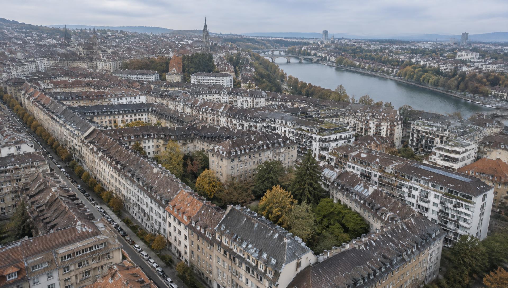 Schweizer Stadtquartier aus der Luft